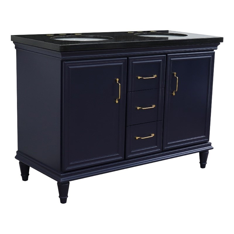 49 in. Double Wooden Vanity Blue with Black Galaxy Oval Sink