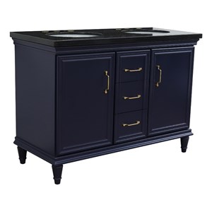 49 in. Double Wooden Vanity Blue with Black Galaxy Oval Sink