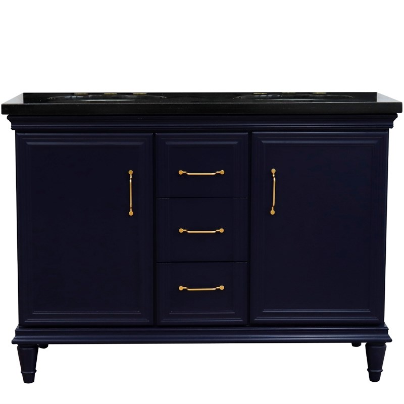 49 in. Double Wooden Vanity Blue with Black Galaxy Oval Sink
