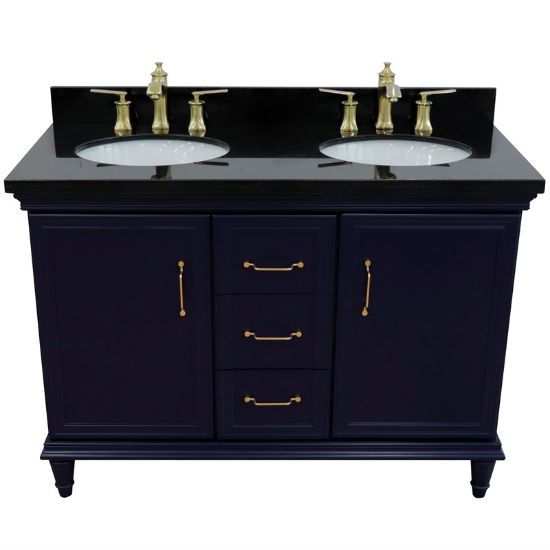 49 in. Double Wooden Vanity Blue with Black Galaxy Oval Sink