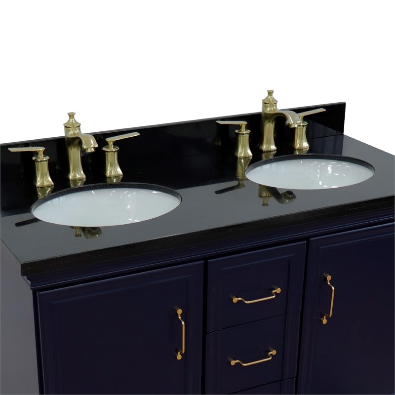 49 in. Double Wooden Vanity Blue with Black Galaxy Oval Sink