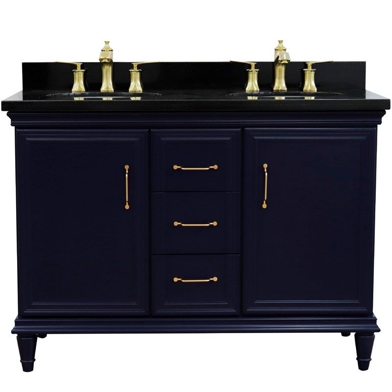 49 in. Double Wooden Vanity Blue with Black Galaxy Oval Sink