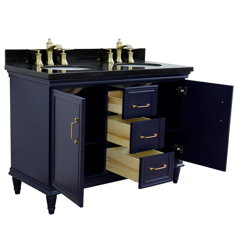49 in. Double Wooden Vanity Blue with Black Galaxy Oval Sink