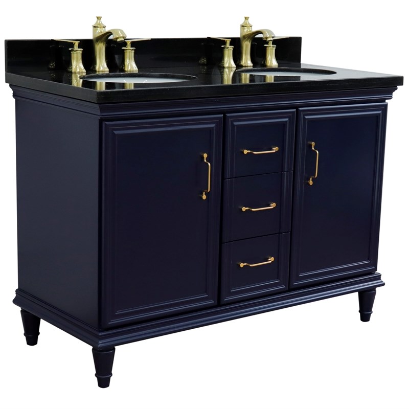 49 in. Double Wooden Vanity Blue with Black Galaxy Oval Sink