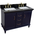 49 in. Double Wooden Vanity Blue with Black Galaxy Rectangle Sink