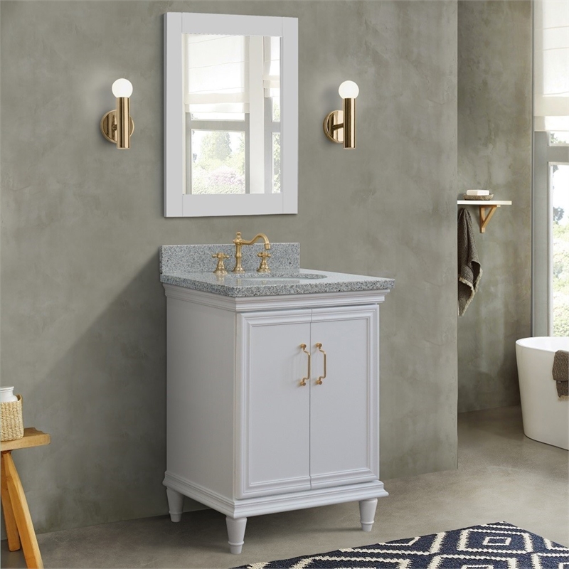 25 in. Single Wooden Vanity  White with Gray Granite Oval Sink