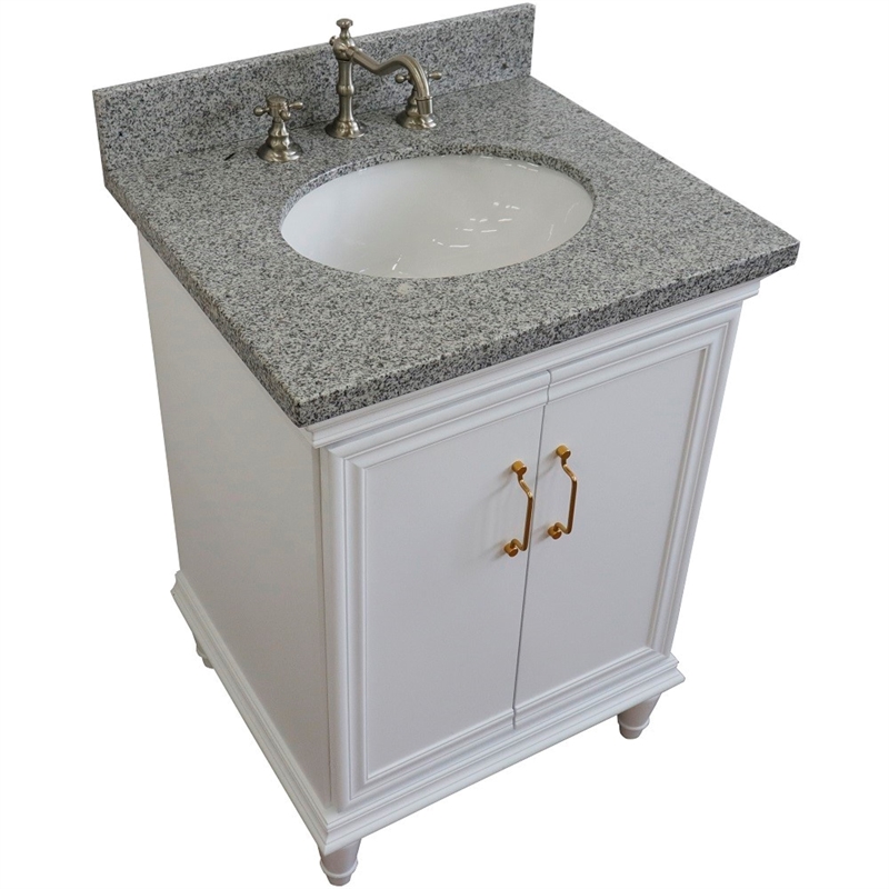 25 in. Single Wooden Vanity  White with Gray Granite Oval Sink