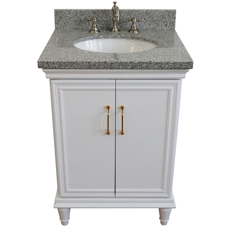 25 in. Single Wooden Vanity  White with Gray Granite Oval Sink