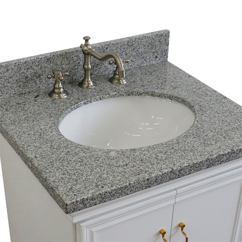 25 in. Single Wooden Vanity  White with Gray Granite Oval Sink