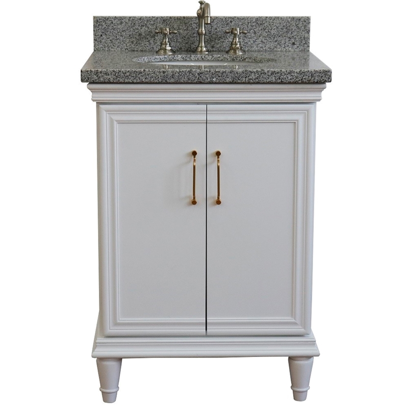 25 in. Single Wooden Vanity  White with Gray Granite Oval Sink
