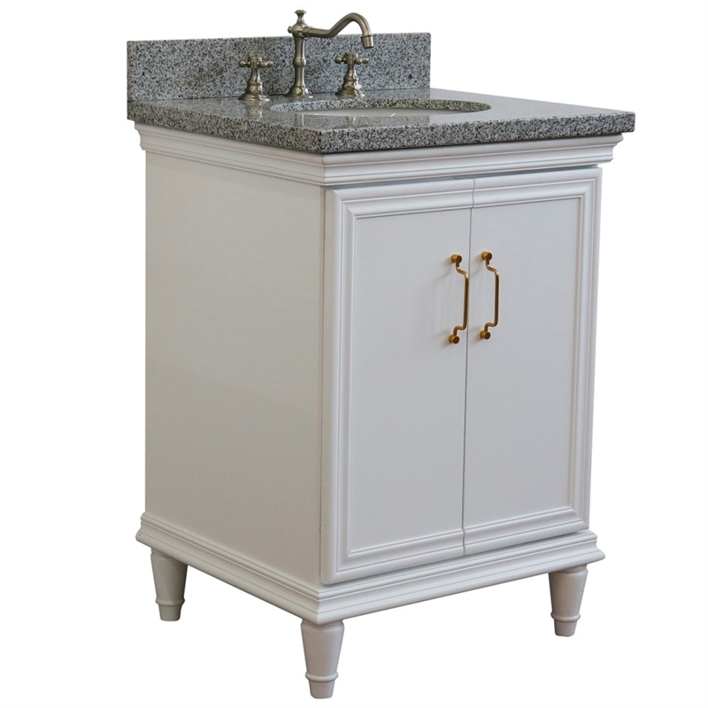 25 in. Single Wooden Vanity  White with Gray Granite Oval Sink