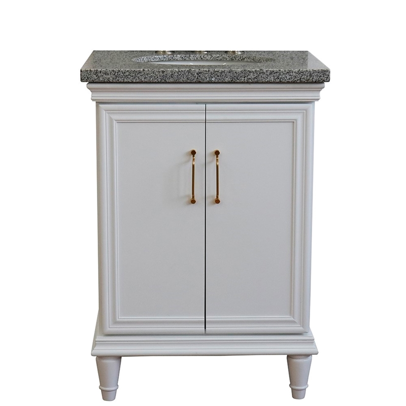 25 in. Single Wooden Vanity  White with Gray Granite Oval Sink