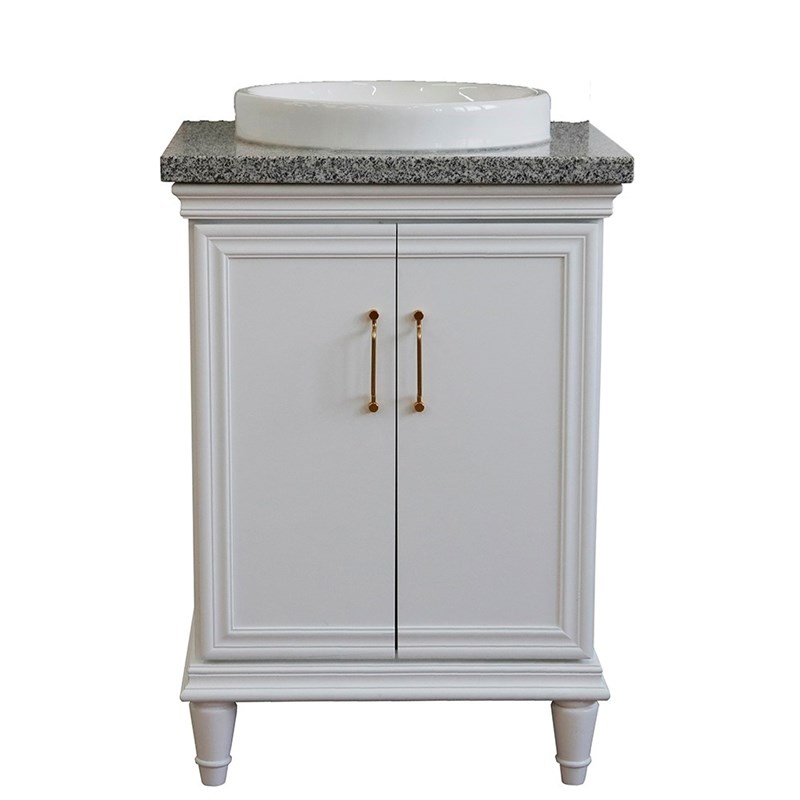 25 in. Single Wooden Vanity  White with Gray Granite Round Sink