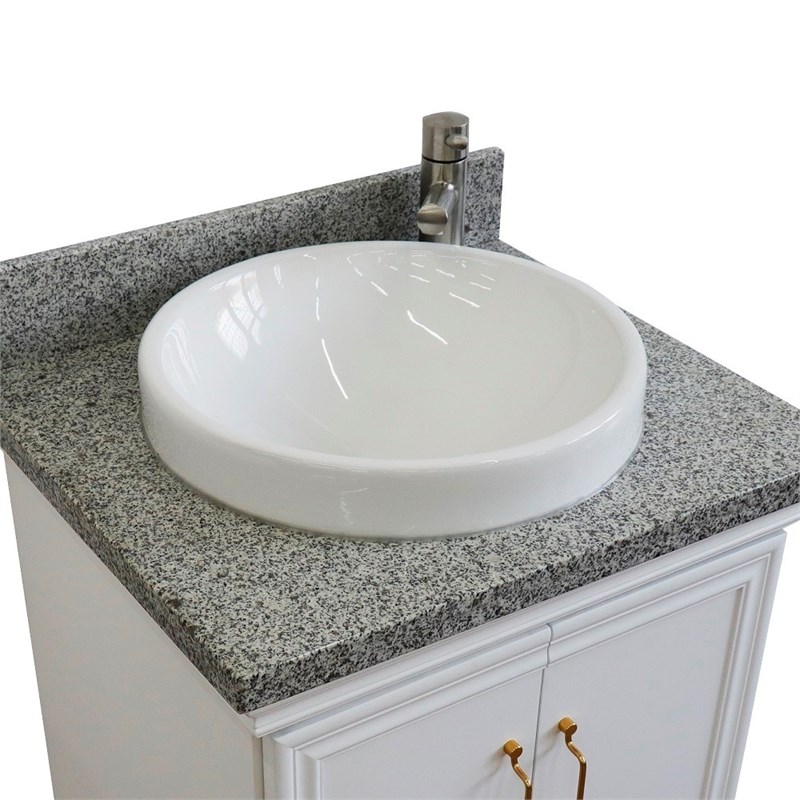 25 in. Single Wooden Vanity  White with Gray Granite Round Sink
