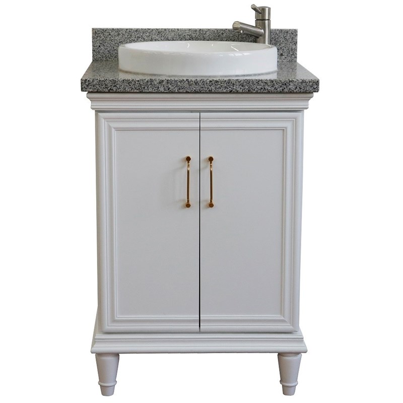 25 in. Single Wooden Vanity  White with Gray Granite Round Sink