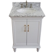 25 in. Single Wooden Vanity  White with White Carrara Oval Sink