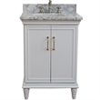 25 in. Single Wooden Vanity  White with White Carrara Oval Sink