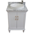 25 in. Single Wooden Vanity  White with White Carrara Rectangle Sink