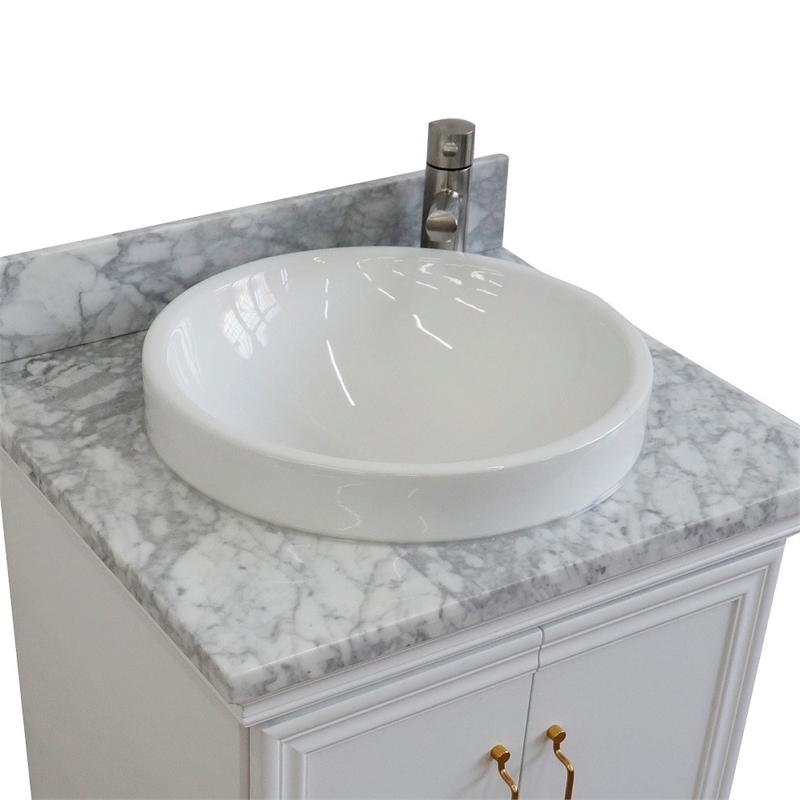 25 in. Single Wooden Vanity  White with White Carrara Rectangle Sink