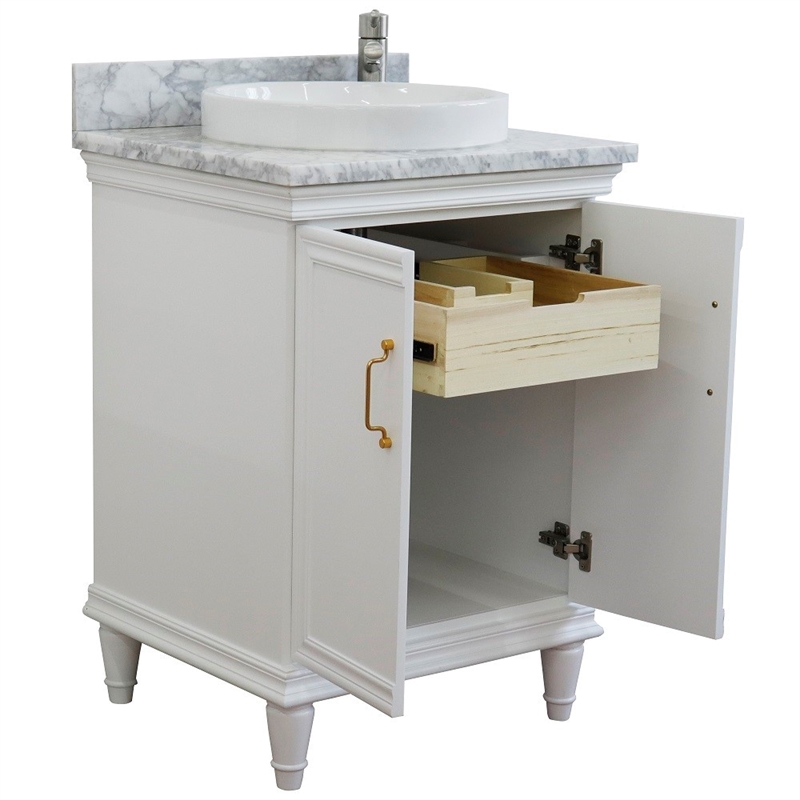 25 in. Single Wooden Vanity  White with White Carrara Rectangle Sink