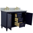 49 in. Double Wooden Vanity Blue with Gray Granite Oval Sink