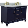 49 in. Double Wooden Vanity Blue with Gray Granite Oval Sink