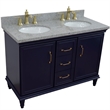 49 in. Double Wooden Vanity Blue with Gray Granite Oval Sink