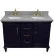 49 in. Double Wooden Vanity Blue with Gray Granite Oval Sink