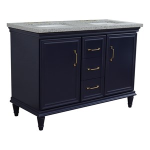 49 in. Double Wooden Vanity Blue with Gray Granite Rectangle Sink