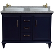 49 in. Double Wooden Vanity Blue with Gray Granite Round Sink