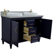 49 in. Double Wooden Vanity Blue with Gray Granite Round Sink