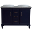 49 in. Double Wooden Vanity Blue with Gray Granite Round Sink