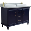 49 in. Double Wooden Vanity Blue with Gray Granite Round Sink