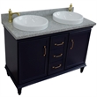 49 in. Double Wooden Vanity Blue with Gray Granite Round Sink