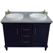 49 in. Double Wooden Vanity Blue with Gray Granite Round Sink