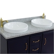 49 in. Double Wooden Vanity Blue with Gray Granite Round Sink
