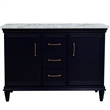 49 in. Double Wooden Vanity Blue with White Carrara Oval Sink