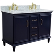 49 in. Double Wooden Vanity Blue with White Carrara Oval Sink