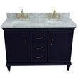 49 in. Double Wooden Vanity Blue with White Carrara Oval Sink