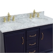 49 in. Double Wooden Vanity Blue with White Carrara Oval Sink
