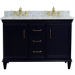 49 in. Double Wooden Vanity Blue with White Carrara Oval Sink