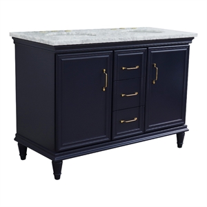 49 in. Double Wooden Vanity Blue with White Carrara Oval Sink