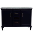 49 in. Double Wooden Vanity Blue with White Carrara Rectangle Sink