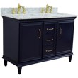 49 in. Double Wooden Vanity Blue with White Carrara Rectangle Sink