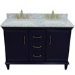 49 in. Double Wooden Vanity Blue with White Carrara Rectangle Sink