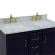 49 in. Double Wooden Vanity Blue with White Carrara Rectangle Sink