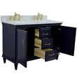 49 in. Double Wooden Vanity Blue with White Carrara Rectangle Sink