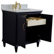 31 in. Single Wooden Vanity  Blue with White Carrara Oval Sink