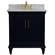 31 in. Single Wooden Vanity  Blue with White Carrara Oval Sink