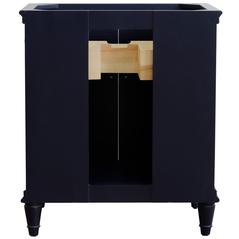 31 in. Single Wooden Vanity  Blue with White Carrara Oval Sink